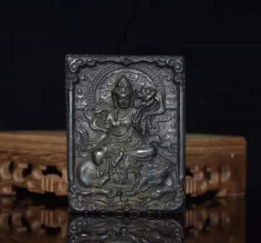 Hongshan culture archaize black iron meteorite Manjusri bodhisattva pendant statue