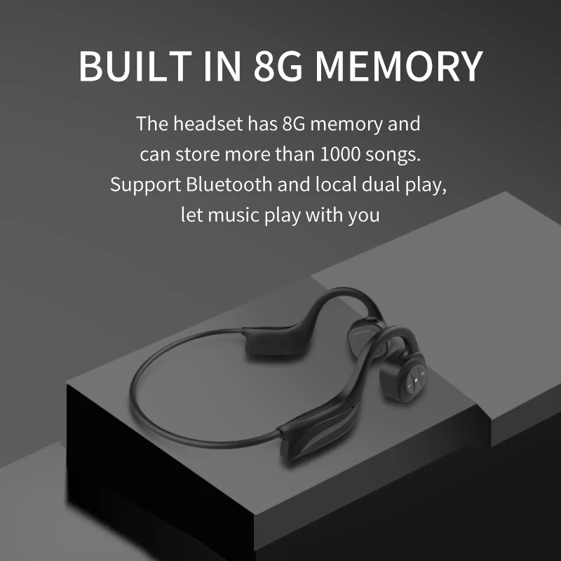 AIKSWE سماعات توصيل العظام بلوتوث اللاسلكية سماعة 8 جيجابايت IPX8 مقاوم للماء MP3 مشغل موسيقى السباحة الغوص الرياضة سماعة