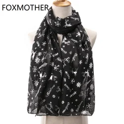 FOXMOTHER New Fashion Foulard femme Wrap Scarf Bufanda Foil Sliver Snowflake Deer Women Christmas Scarf Dropshipping Gifts