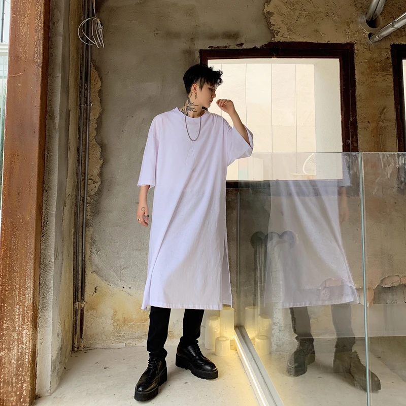 

Men's short sleeve T-shirt, middle length side slit T-shirt, pajamas for men's street hip hop casual Men's T-shirt