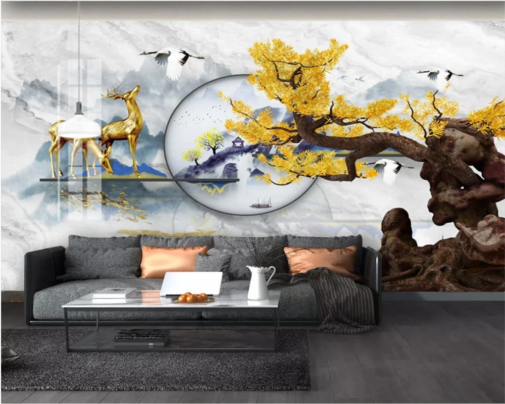 

beibehang Custom modern new Chinese landscape pine tree artistic concept marble background papel de parede wallpaper