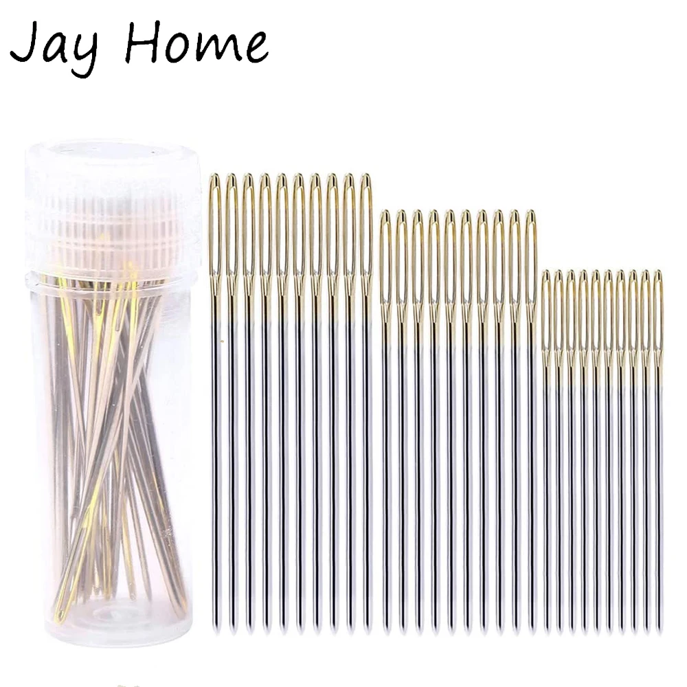 30Pcs Big Eyes Sewing Needles Stainless Steel Hand Stitching Needles Embroidery Needles with Clear Storage Tube DIY Sewing Tools