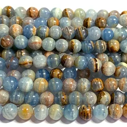 Veemake Blue Calcite DIY Necklace Bracelets Earrings Natural Gemstone Crystal Round Ball Loose Beads For Jewelry Making 07035
