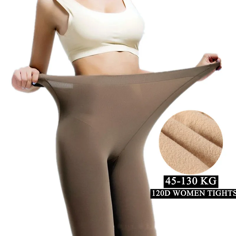 

130 KG New Plus Size Sexy Women Tights Warm Winter Fleece Pantyhose 120D High Waist Female Stretchy Opaque Footed Tights