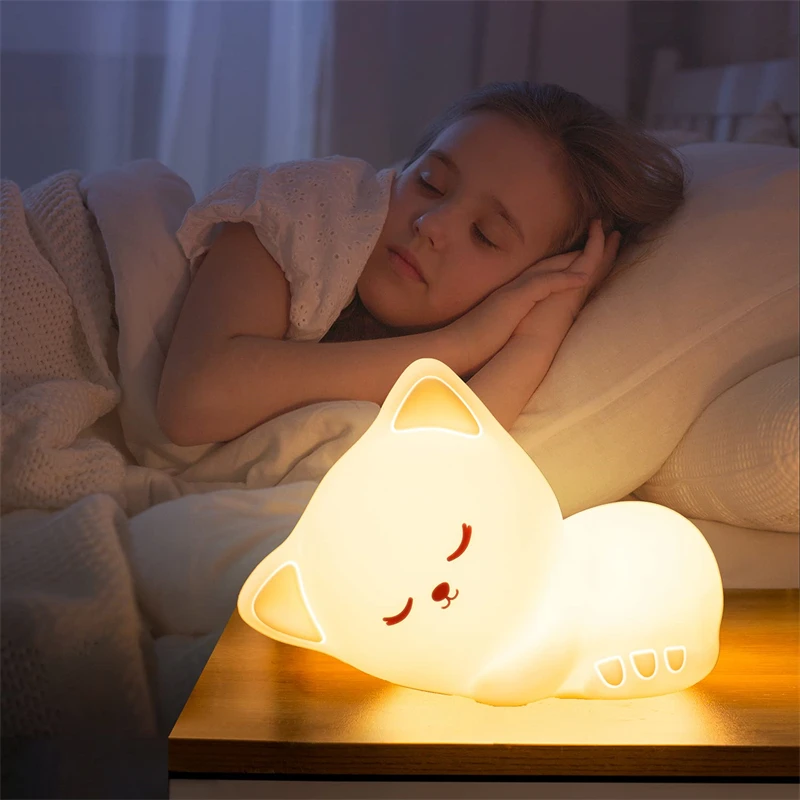 

Cute Cat Night Light Birthday Gifts Room Decorations LED Color Changing Animal Portable Squishy Silicone Lamp-Tap Control