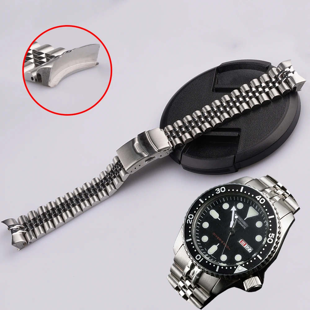 

CARLYWET 22mm Solid Curved End Stainless Steel Silver Jubilee Watch Band Strap Luxury Bracelets For Seiko SKX007 009