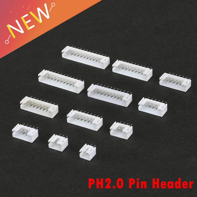 100 SZT./50 SZT. Złącze przewodów JST PH2.0mm, obudowa męskie złącze 2mm, raster 2.0mm, 2/3/4/5/6-pinowe wtyk męskie, plastikowa obudowa, listwa kołkowa