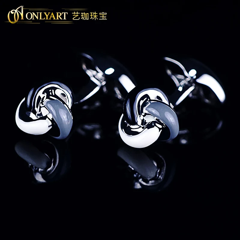 

Men's Knot Cufflinks Rhodium Plated Two Color Enamel Cufflink For Shirts Knot Cuff Links Buttons OnlyArt Jewelry