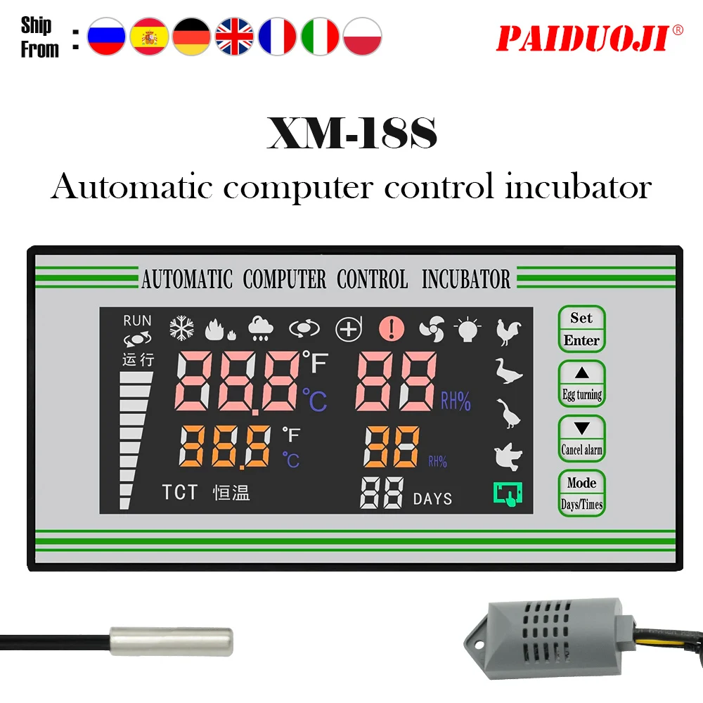 Digital Temperature Controller Humidity Incubator Controller XM18S For Egg Hatching Digital Thermostat 220v With Sensor