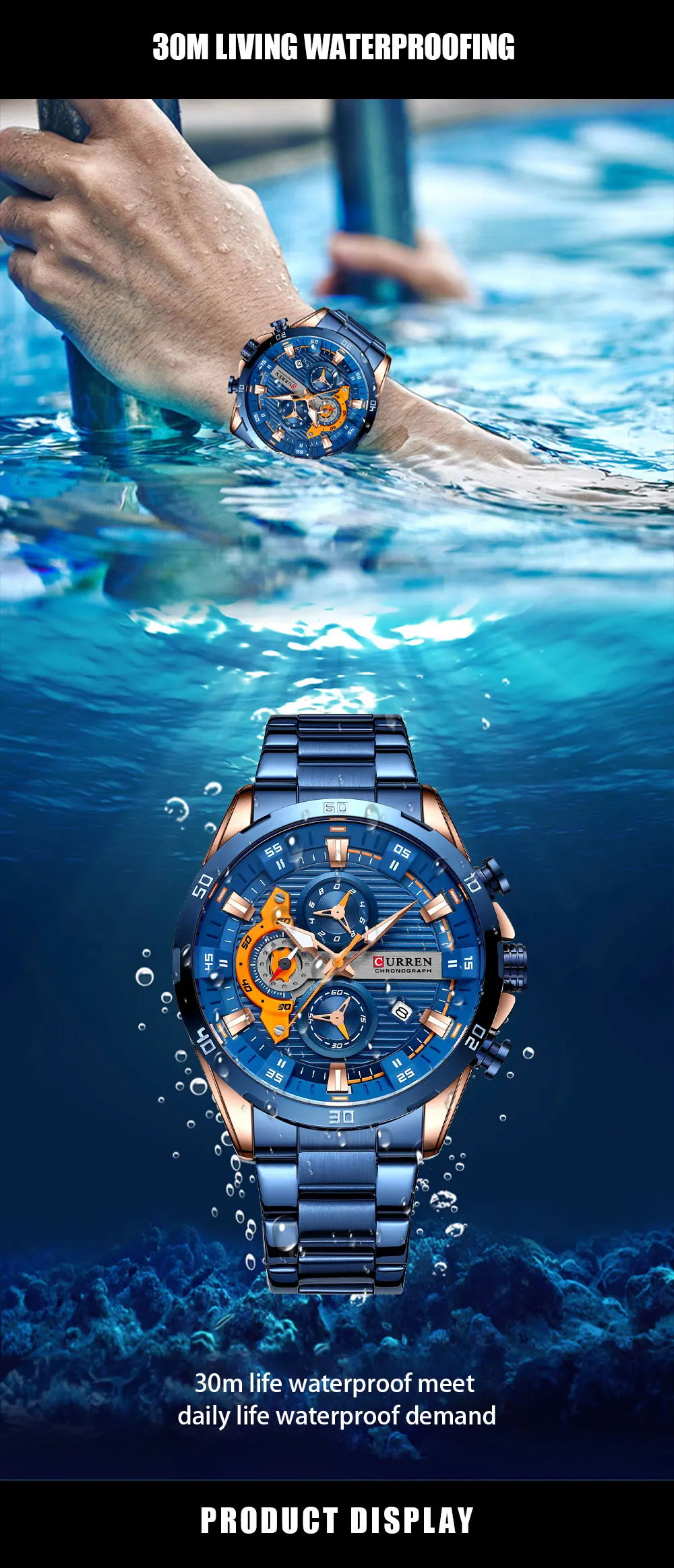 CURREN Männer Uhr Top Marke Luxus Sport Quarz Herren Uhren Voller Stahl Wasserdicht Chronograph Armbanduhr Männer Relogio Masculino – Detail 10