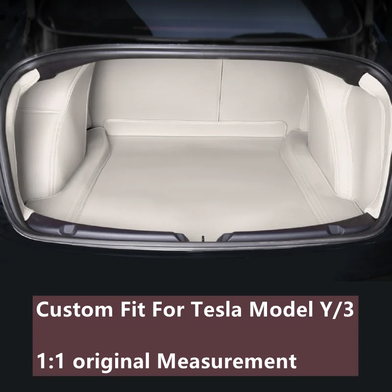 Tesla Model 3 Y Custom Fit Trunk Mat Car Interior Accessories Durable Leather Carpet For Tesla Frunk Mat White