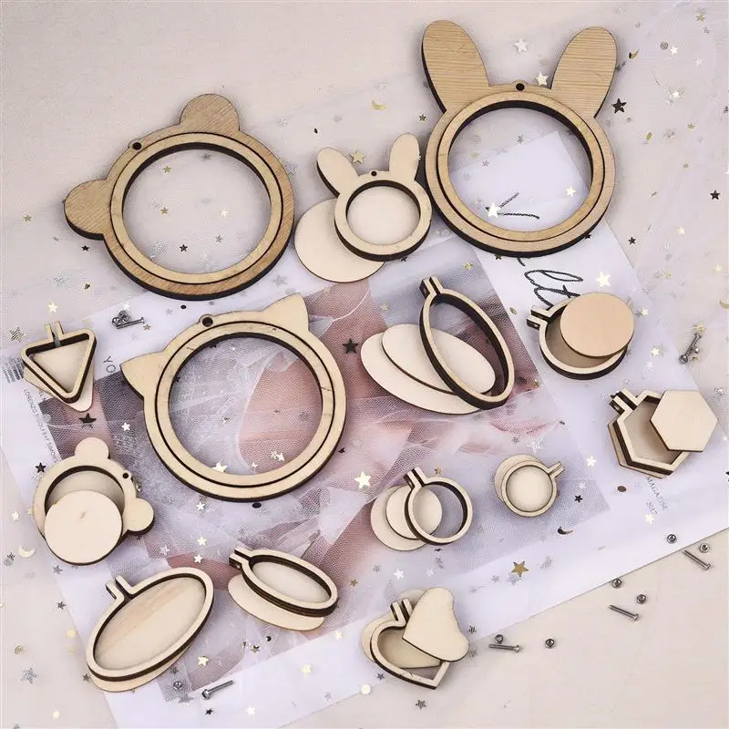 Wooden Mini Embroidery Hoop Ring Cross Stitch Frame  Round Oval Square Handmade Pendant Crafts Embroidery Circle Sewing Kit