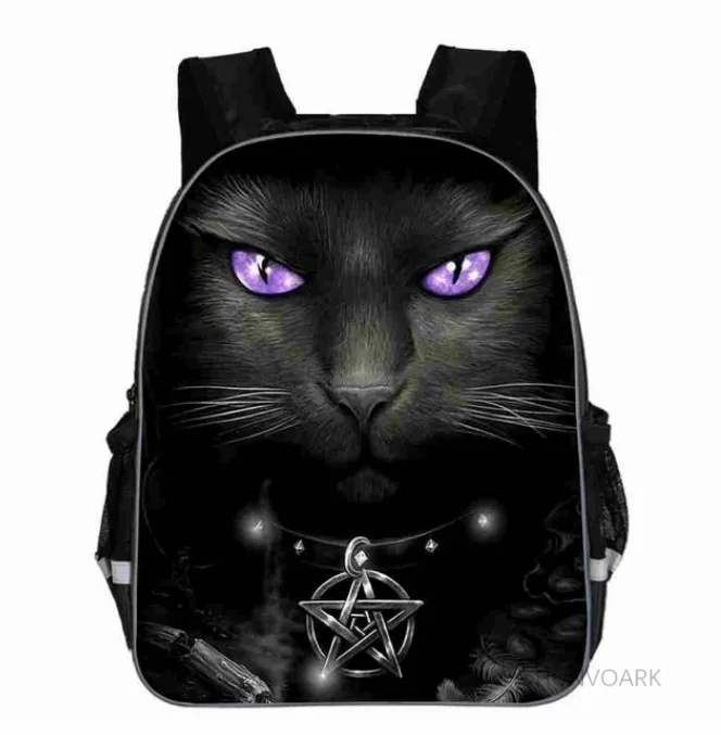 Mochila de gato negro para niños y niñas, morral escolar informal de fase lunar gótica de animales, Bolsa de regalo para adolescentes, novedad