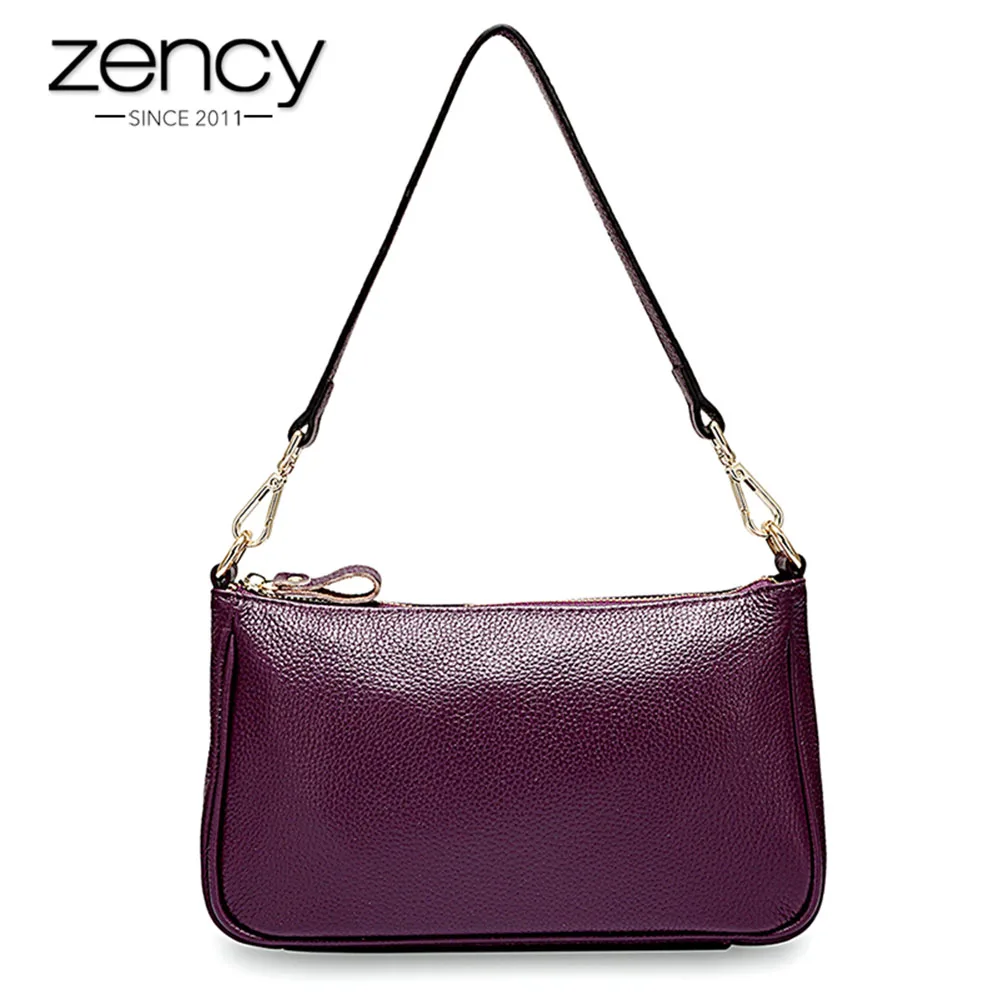 

Zency Elegant Purple Women Shoulder Bag 100% Genuine Leather Handbag Black Hobos Fashion Lady Messenger Crossbody Purse Small