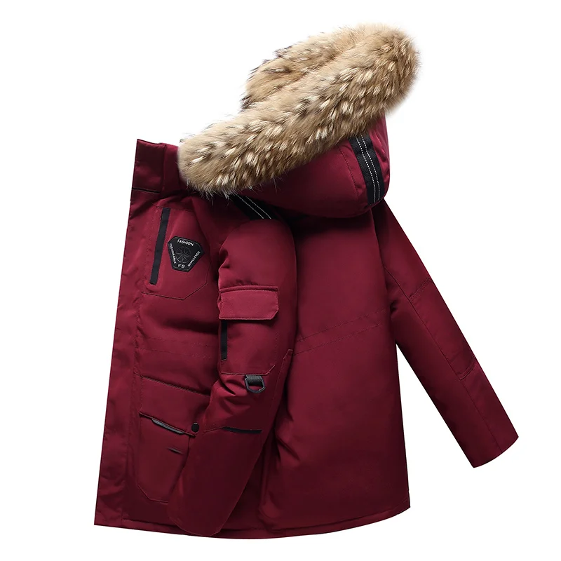 Parka en coton résistant mi-long pour homme, veste en duvet, grand col en fourrure, manteau épais pour homme, pardessus de neige,-30, hiver