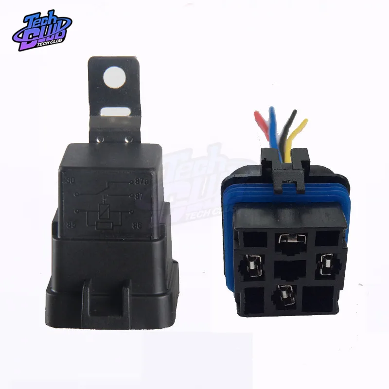 1 pz relè dell'automobile impermeabile integrato cablato DC12V 40A 5Pin 4pin relè automatico + supporto con cavi di lunghezza 105mm
