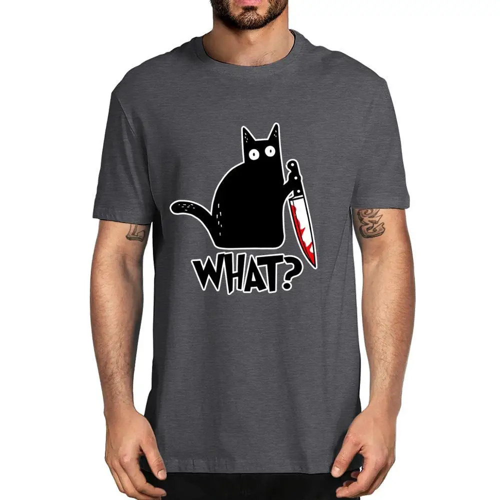 Cat What Top T Shirt Murderous Cat With Knife Funny Halloween Top T Shirt Funny High Quality Cotton T-Shirts Men Unisex Girl