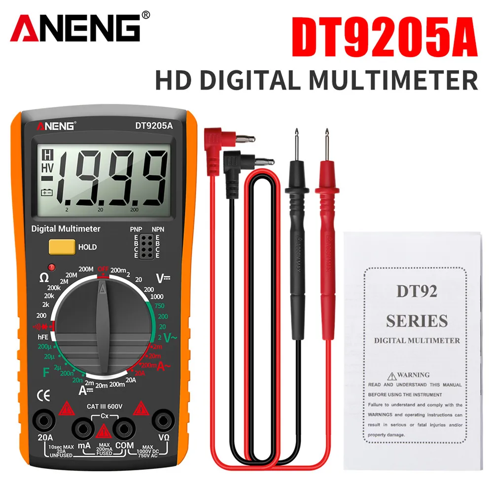 มัลติมิเตอร์แบบดิจิตอล Professional Ic TesterAC/DC เครื่องทดสอบ HFE Ohm ความจุ Testert เครื่องมือ DT9205A