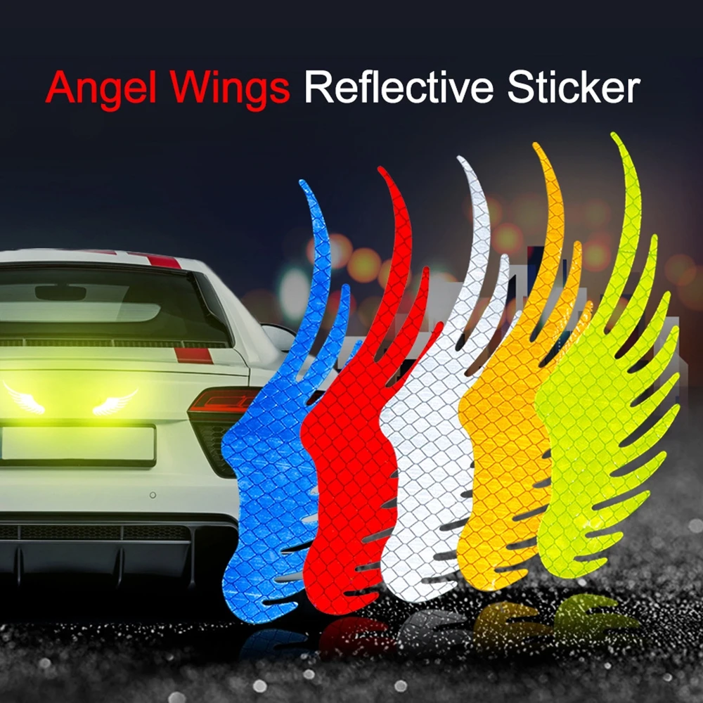 Car Sticker Safety Warning Reflective Angel Wings Reflective Warning Sign Funny Bike Decal Motorbike Anti-collision Accessories