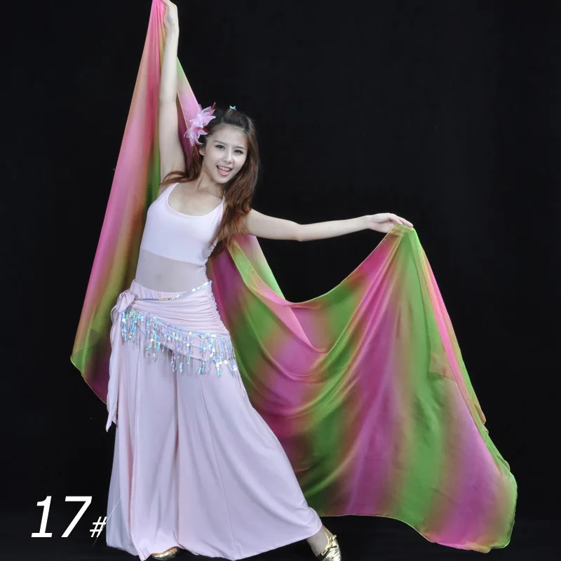 16 สี Belly เต้นรำเต้นรำอุปกรณ์เสริมผ้าพันคอเนื้อ Shawls ผู้หญิง Belly Dance Veils สี่เหลี่ยมผืนผ้า 250 ซม.* 120 ซม.