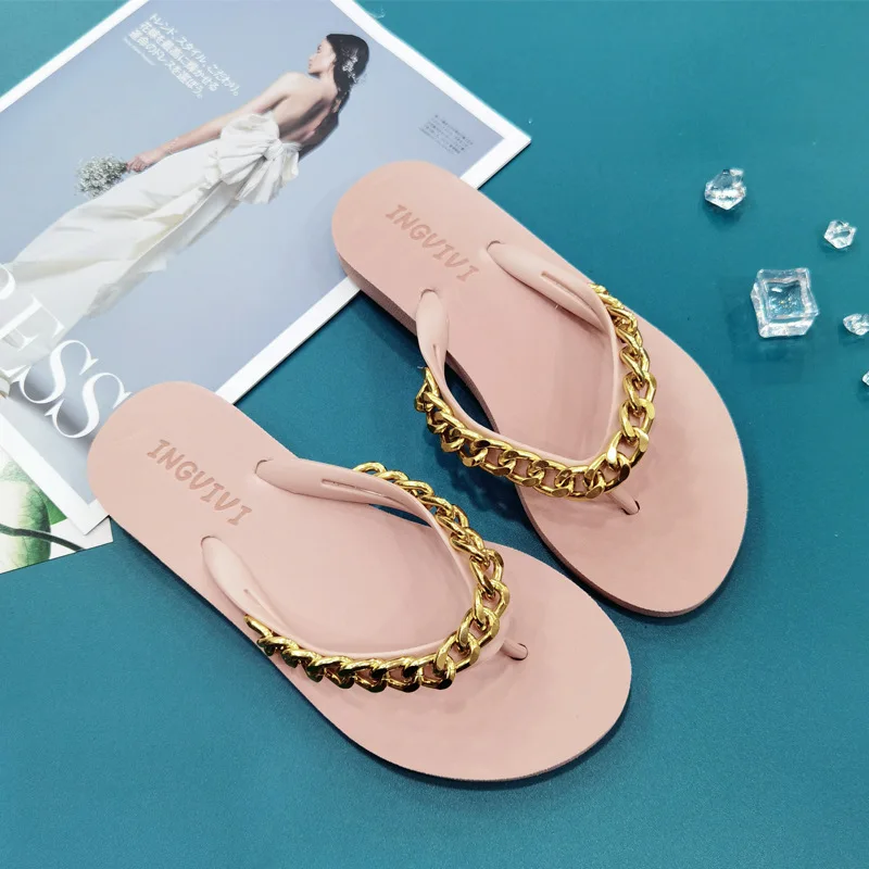 Summer Women Flip Flops Creative Chain Slippers Outdoor Clogs Garden Shoes Beach Sandals Indoor Home Flip-Flops Bathroom Slides