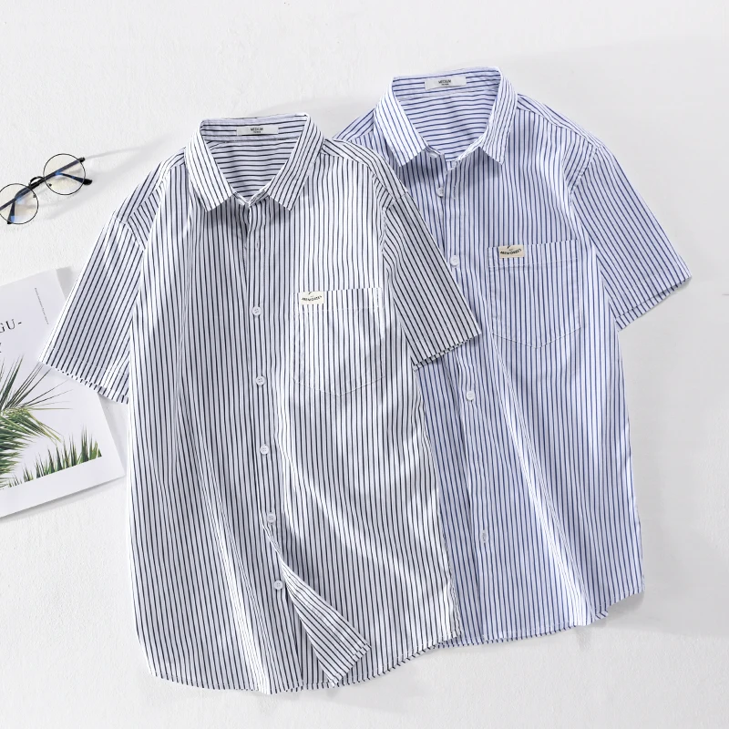 New style short sleeve brand cotton shirt men fashion comfortable striped shirts men tops mens clothes camisa chemise