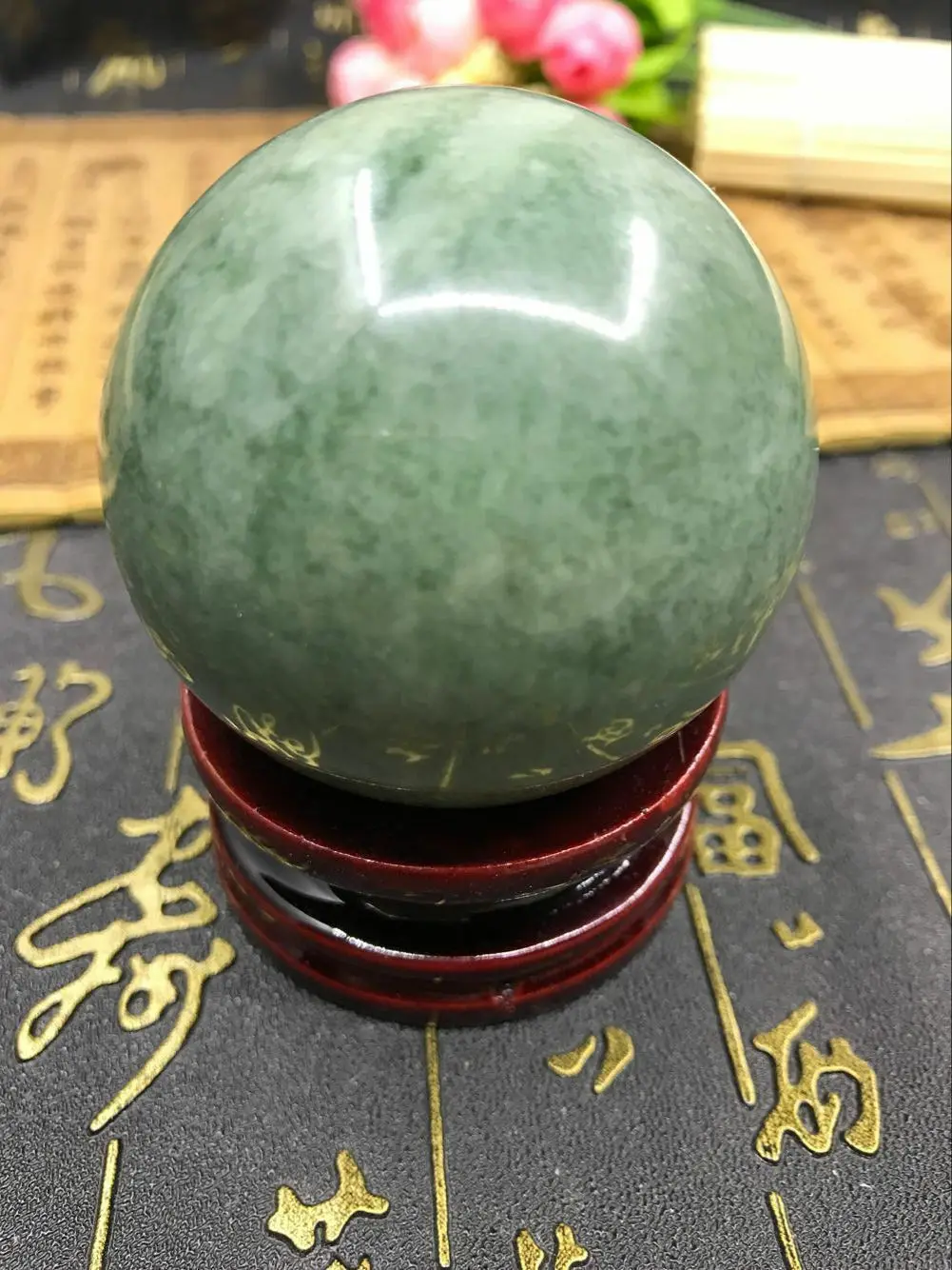 100% Natural Green Lushan Jade Aventurine CRYSTAL BALL SPHERE 50MM-55MM + STAND