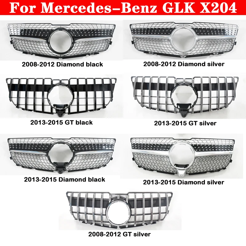 For Mercedes-Benz GLK X204 2008-2015 Car styling Middle grille ABS plastic Silver Black front bumper grill Auto Center Grille GT