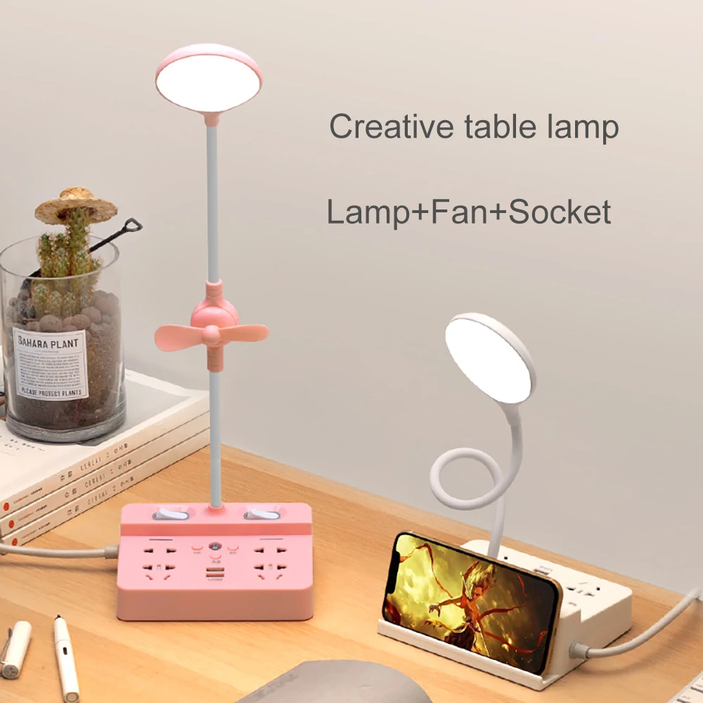 Creative Table Lamp Led with USB Charging  Desk Lamp Eye Protection Learning Children Bedroom Bedside  Lamp With mini fan&Socket