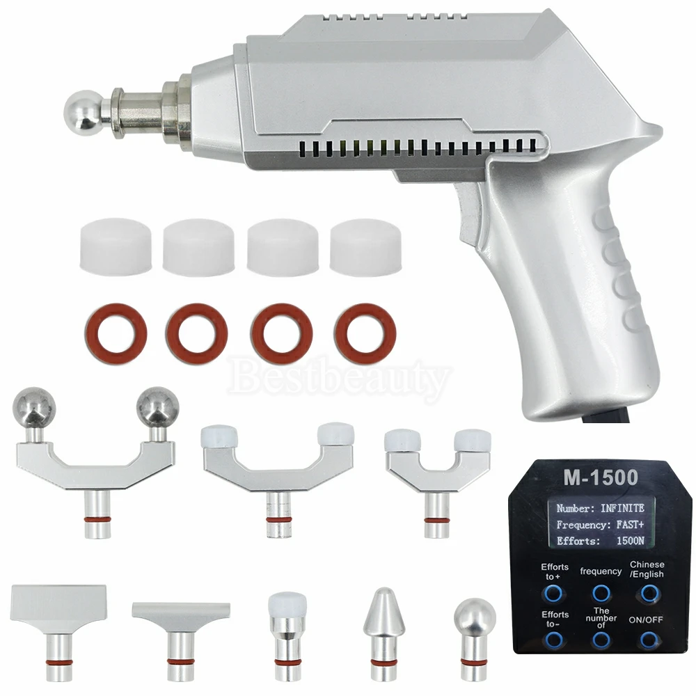 Electric Correction Gun 1500N Adjustable Intensity Therapy 8 Heads Chiropractic Adjusting Tools Massage Body Nursing Massager