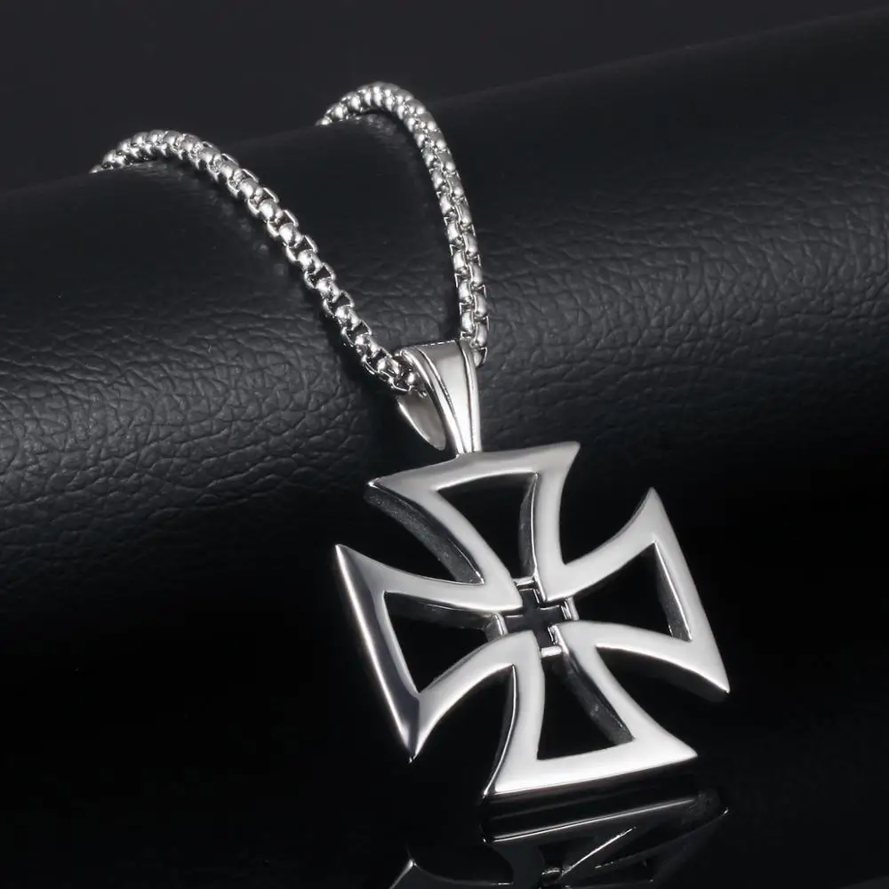 Stainless Steel Punk Hollow Iron Cross Pendant Necklace For Men Boyfried Vintage Knights Templar Jewelry Gift