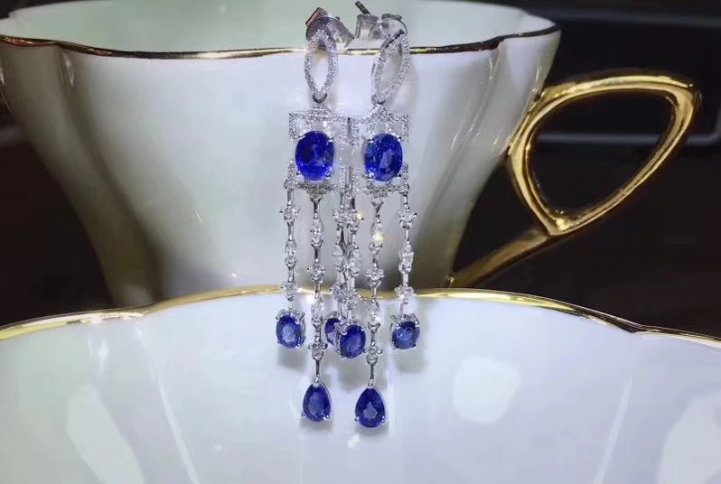 KJJEAXCMY fine jewelry natural sapphire 925 sterling siver women gemstone earrings support test popular