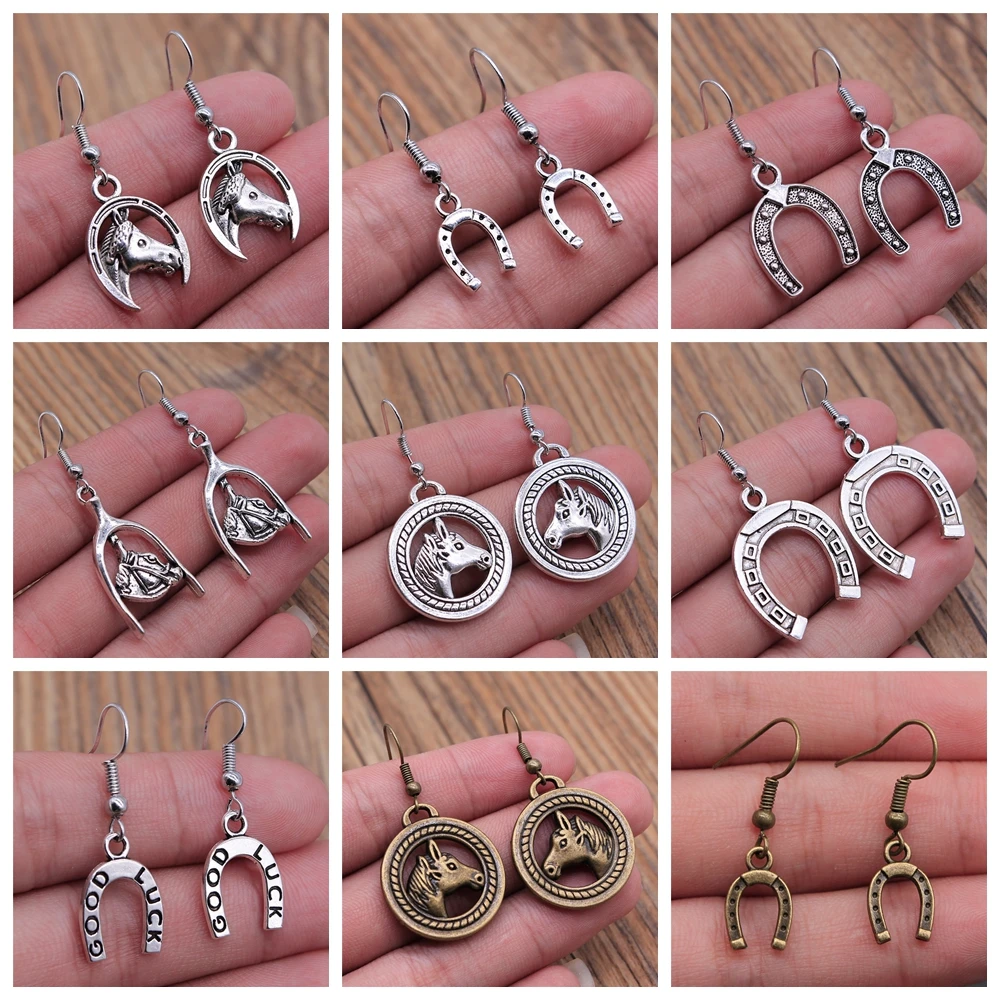 Vintage Lucky Horseshoe Pendant Dangle Drop Earrings For Women Girls Good Luck Jewelry Fashion Jewelry Gift