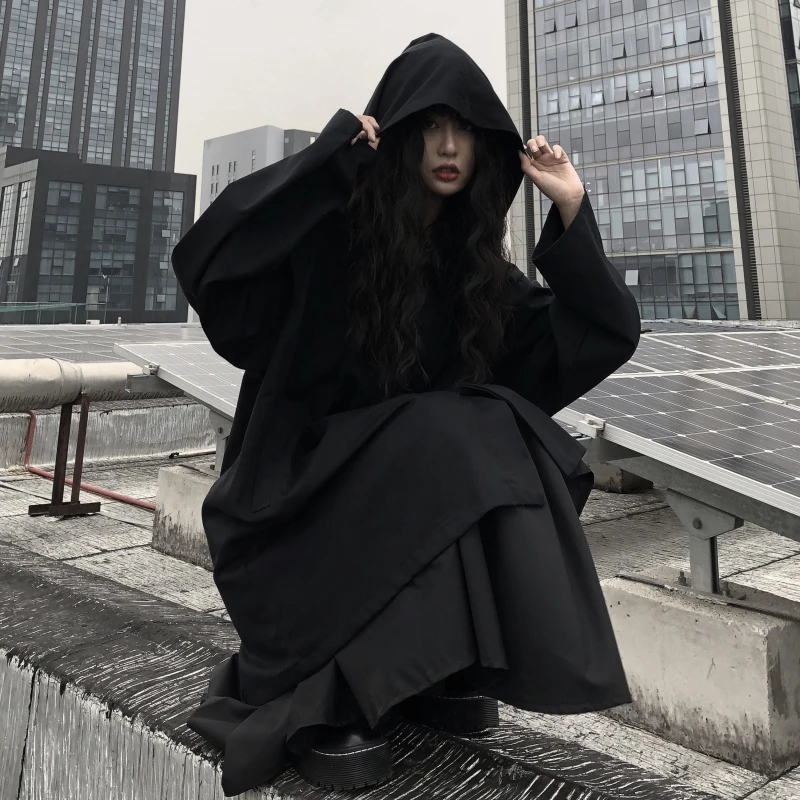 Japanese Women Kimono Black Loose Pants Gothic Punk Hoodie Women's Jacket Wide Leg Samurai Costumes Black Casual Clothing Cool