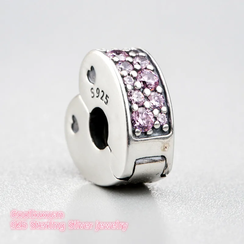 

Spring 925 Sterling Silver Pink Arcs of Love Clip, Pink CZ Charm Beads Fit Original Pandora Charms Bracelet jewelry