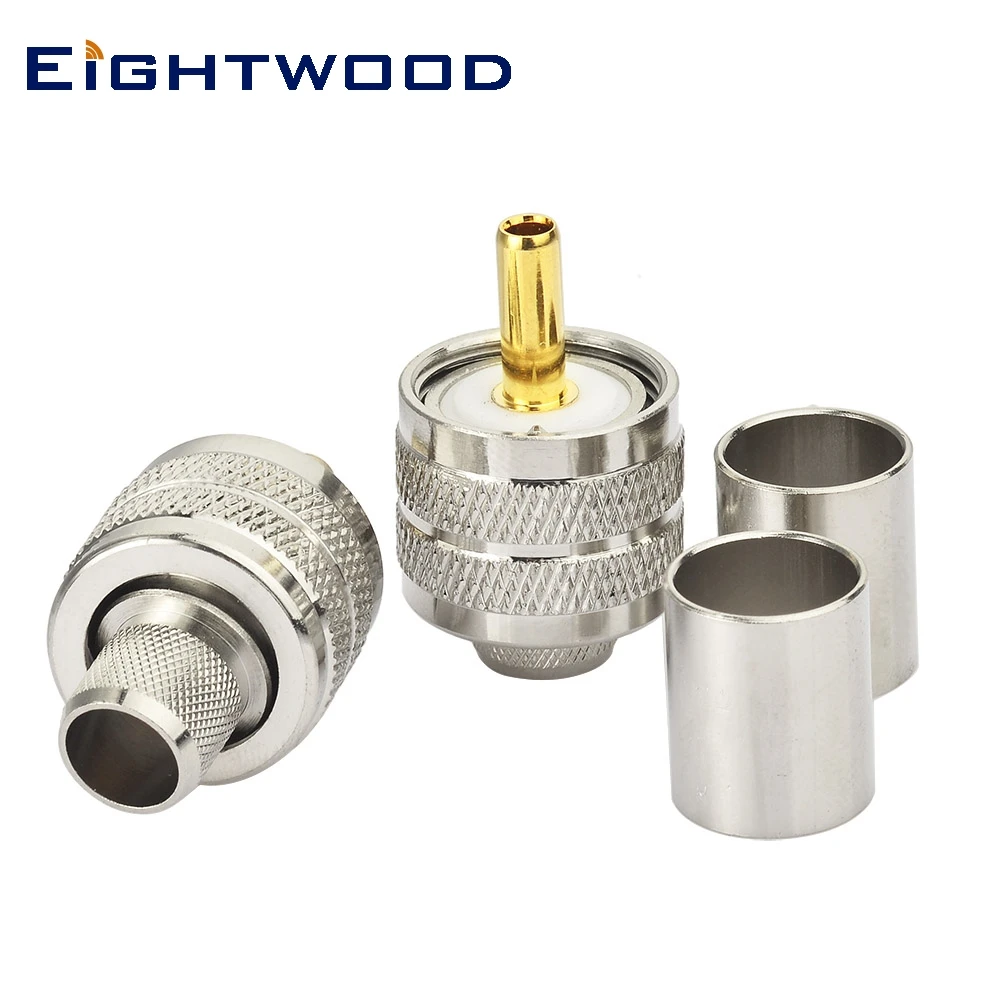 

Eightwood 2PCS Ham Radio Coaxial Connector UHF Plug Male Straight RF Connector Crimp LMR-400 Cable for Antenna Military System