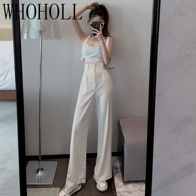 Summer Women Casual Pants Loose Style Straight Suit Pants High Waist Chic Office Ladies Pants Trousers Streetwear Female Pants