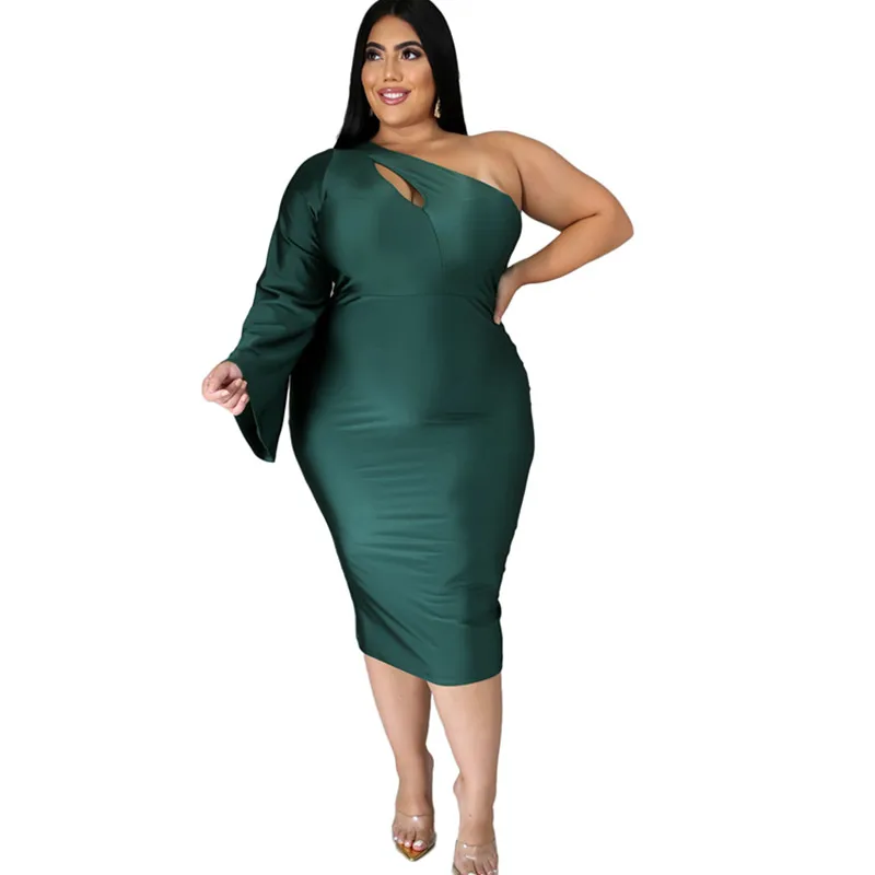 Fall Clothes Dresses for Women Party Long Sleeve One Shoulder Dress Lady High Waist Sexy Plus Size Dress Wholesale Dropshipping