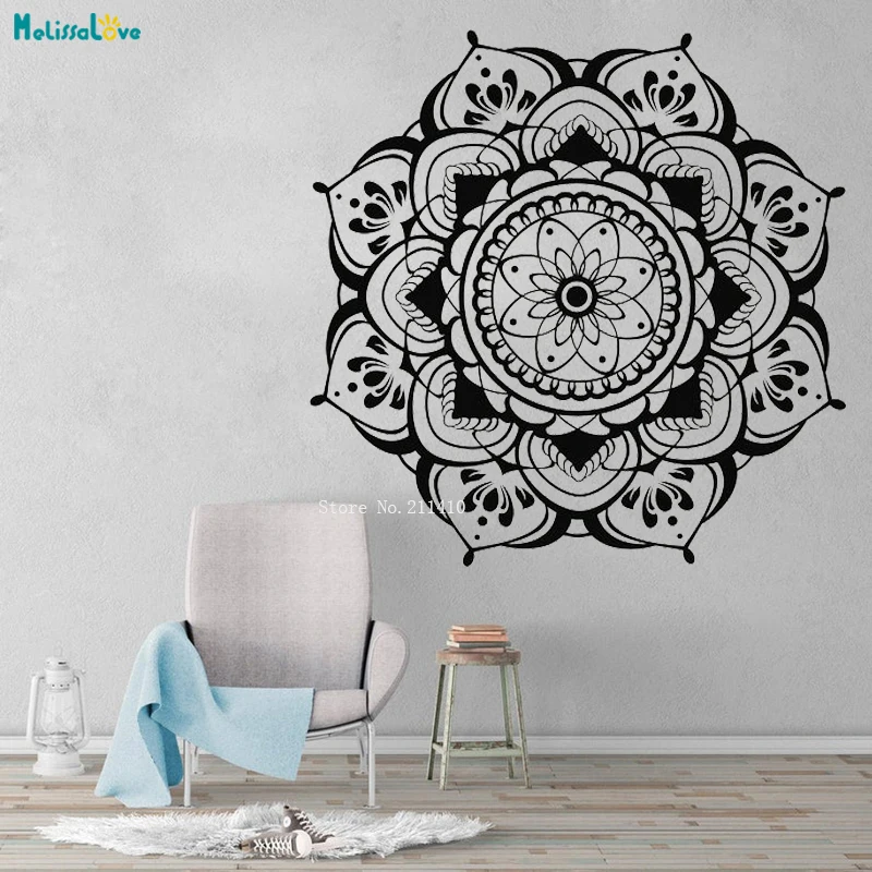 Quantum Modeling Mandala Art Flower Wall Sticker Art Decor Living Room Bedroom Motivational Yoga Decals Vinyl YT4079