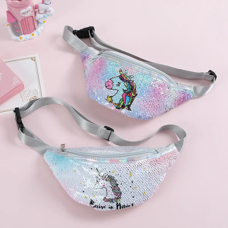 

Cute Unicorn Waist Bag Fanny Pack For Women Fashion Sequins Girls Purse Shoulder Belt Bags Kids Waist Packs Cartoon Phone Pouch