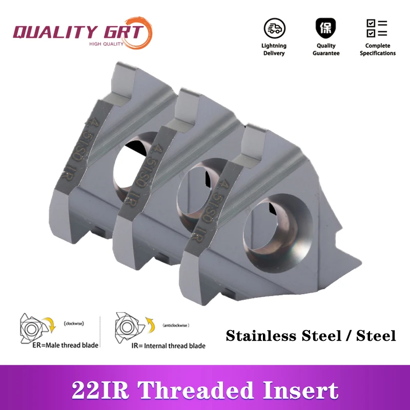 

Q.Grt Threaded insert 22IR N55 N60 3.5/4.0/4.5/5.0ISO Carbide Insert Turning Tool Insert For SER CNC Lathe Steel StainlessSteel