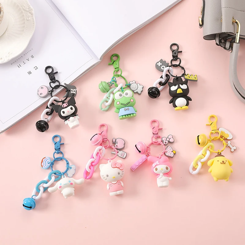 New Sanrio Cartoon Kawaii Keychain Doll Hello KT Kuromi Cinnamoroll Pompom Purin Mymelody Key Chain Car Bag Couple Pendant