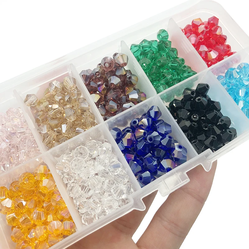 Bicone Austrian Crystal 3/4/6mm 500pcs Glass Spacer Loose Beads for Jewelry Making Bracelet Clothes Accessories DIY Kit Set Box