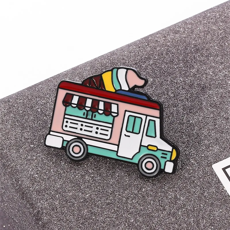 Cartoon Pink Car Brooches for Women Ice cream cone Girl Colorful Sweet Jewelry Enamel Pin Denim Collar Badge Button Pins Gift