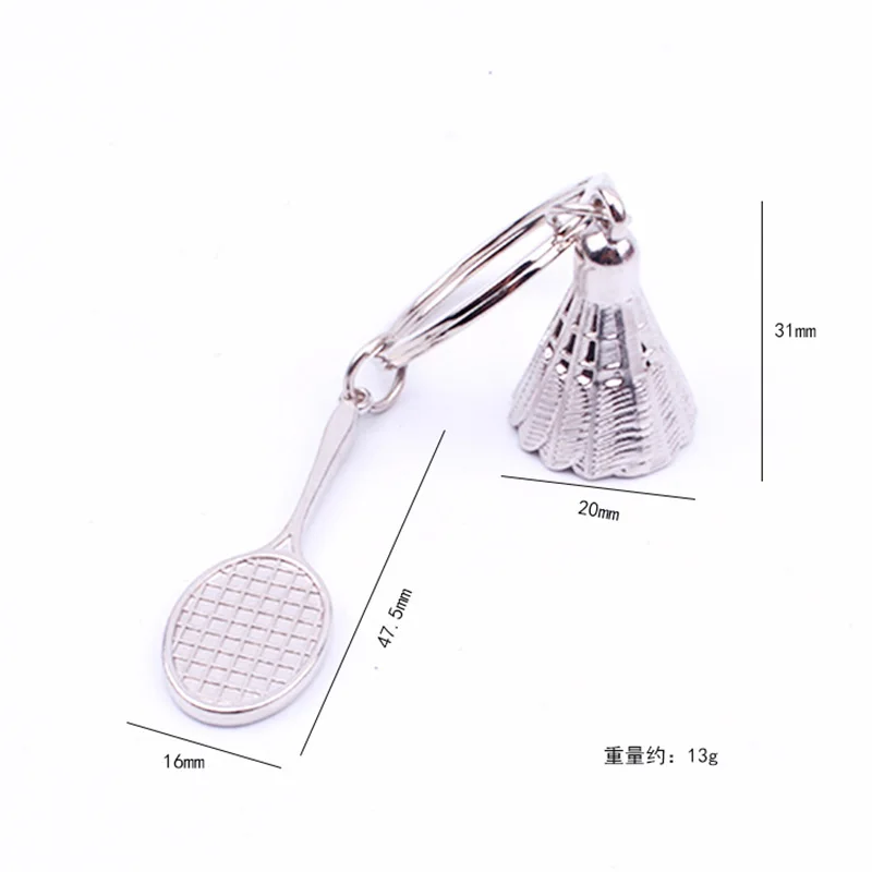 Chaveiro de metal para raquete de badminton, mini chaveiro criativo de metal para raquete, acessórios esportivos feitos à mão