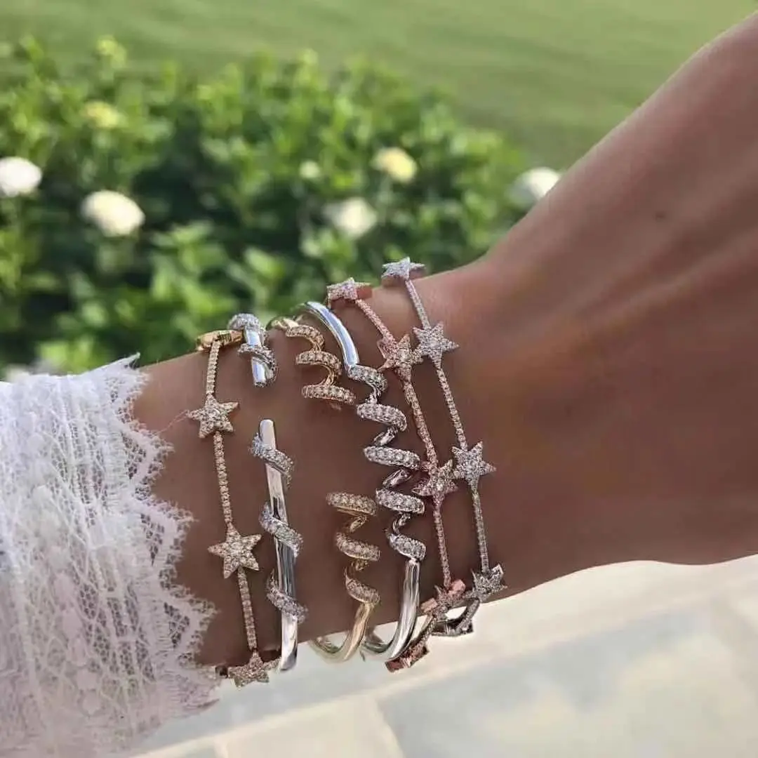 New Arrived Delicate Star Chain Charm Bracelets Paved Tiny Sparking Shiny CZ Stone For Women Simple Jewelry Party Wedding Gifts