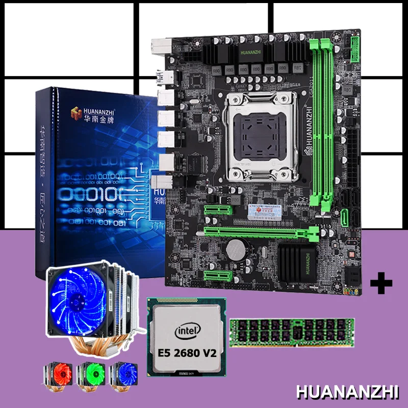 PC hardware supply HUANANZHI X79 motherboard with CPU Intel Xeon E5 2680 V2 with 6 heatpipes cooler RAM 8G DDR3 1600 REG ECC