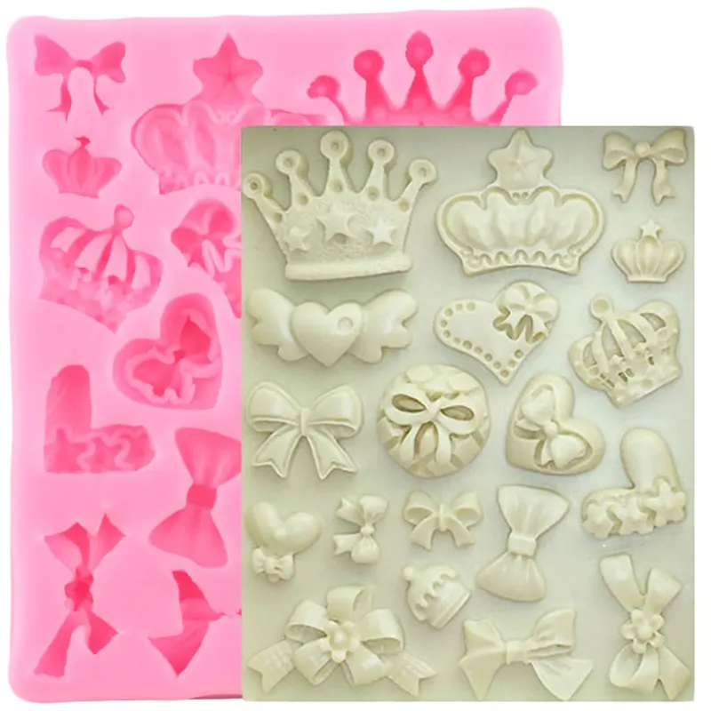 Cartoon Crown Bows Silicone Mold DIY Party Cupcake Topper Fondant Cake Decorating Tools Candy Polymer Clay Chocolate Moulds