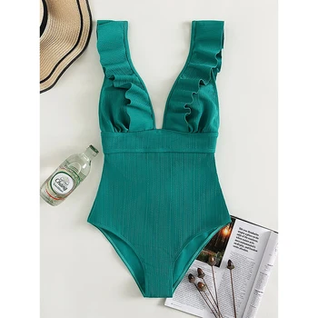 2023 One Piece Swimsuit Women Ruffle Swimwear Push Up Monokini Bodysuit Swimsuit Female Bathing Suit Summer Beach Wear 3