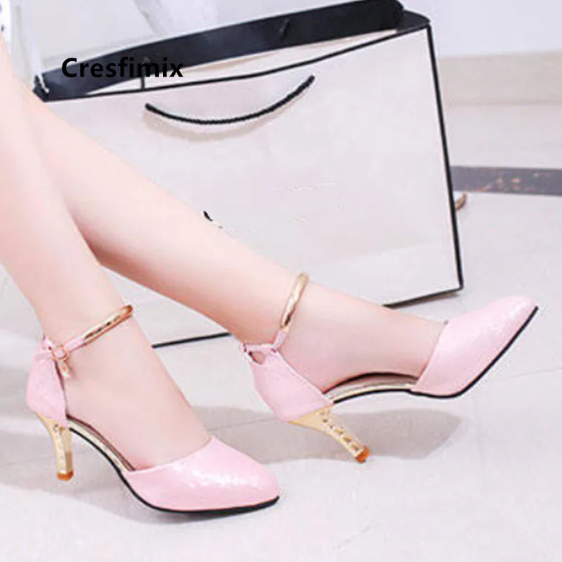 Women Fashion High Quality White Pointed Toe Buckle Strap Pu Leather Stiletto Ladies Casual Pink Comfort High Heel Shoes G5776